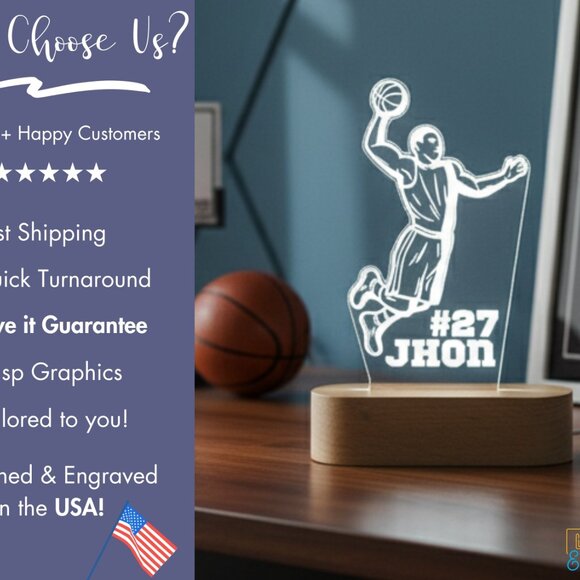 Personalized Basketball Night Light – Custom LED Lamp for Sports Fans - Picture 4 of 8